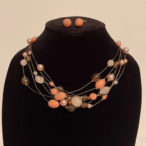 Macy’s Orange and Cream Beaded Necklace and Earrings